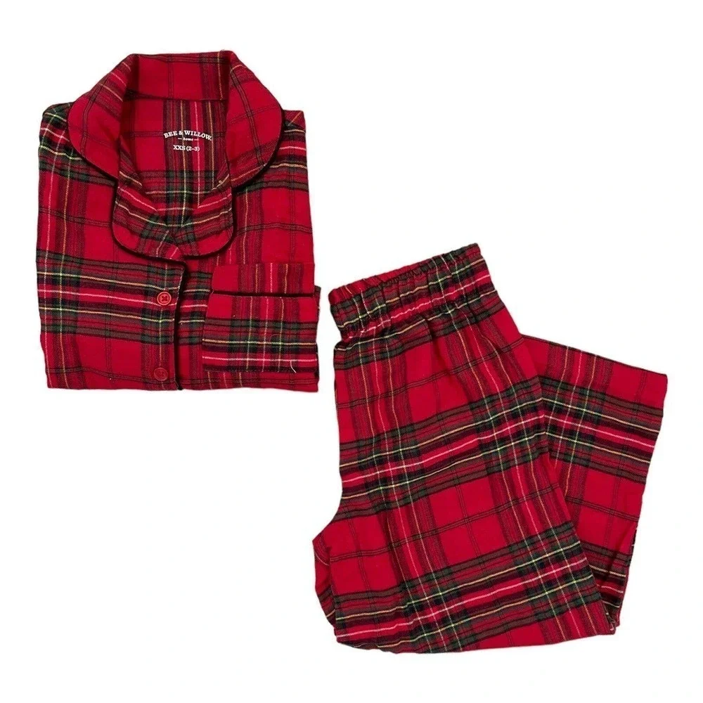 Christmas Kids Pajamas Red Tartan Plaid 2 Piece Set Classic XXS 2/3 Bee Willow